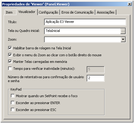 5.3 Viewer O objeto Viewer configura o modo como o E3 Viewer será visualizado. O E3 Viewer pode rodar a partir de qualquer ponto da rede que tenha acesso ao E3 Server.