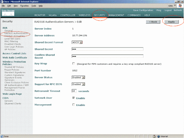 clique em New para definir um servidor RADIUS. 2. Defina os parâmetros do servidor RADIUS na página RADIUS Authentication Servers > New.