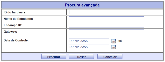 Procura de Informações de Acesso: Na seção Procurar, você pode inserir "Identificação de Hardware", "Nome do Estudante" ou ambos, e clicar no botão Pesquisa para localizar dispositivos aprovados.