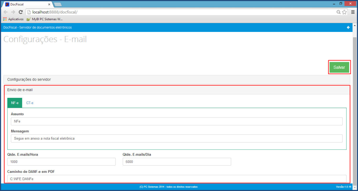 6.16 Utilize o ícone para retornar a tela Configuração. Selecione a opção E-mail; 6.