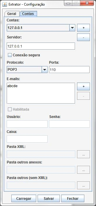 CONFIGURAÇÕES DE CONTAS A aba Contas possui os dados que serão