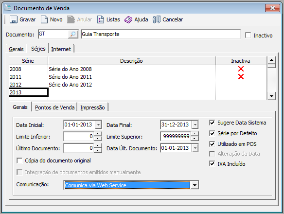 Depois de ativado o módulo de Transações Eletrónicas, configurar os dados de acesso ao sistema da Autoridade Tributária para comunicação de documentos de transporte.