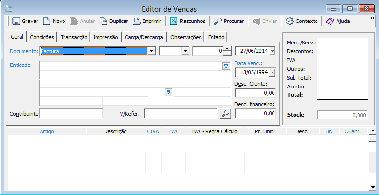 Depois de efetuar estes passos, na janela Preferências em Sugestão de documentos - Vendas e escolher o tipo FA Fatura.