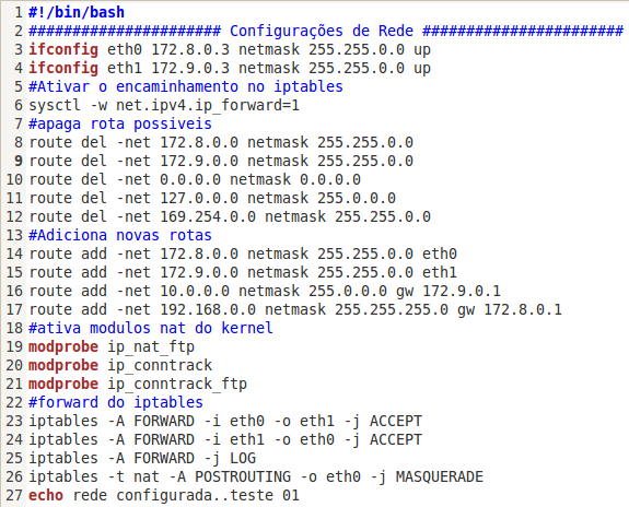 94 Figura 27 - script de configuração de rotas do servidoruc Configuração dos roteadores para os cenários de testes sem e com QoS Para a configuração dos roteadores foram criados dois scripts, os