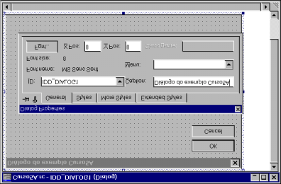 Curso de Extensão Universitária Visual C++, Microsoft Foundation Classes Fundamentos 80 Figura 27 Tela do Editor de Recurso com o novo diálogo criado O identificador IDD_DIALOG1 foi associado a esse