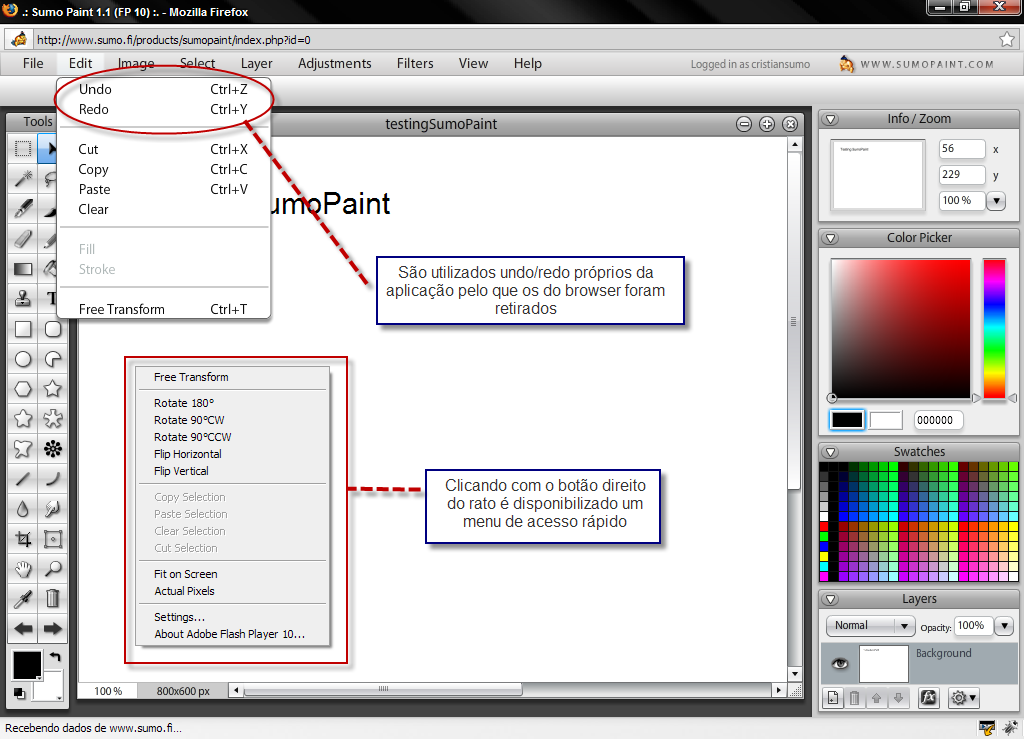 SumoPaint - Editor de Imagem sobre a Web Figura 68 SumoPaint Área