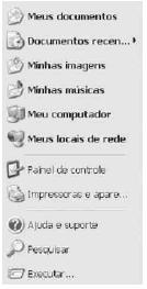 No Windows XP, ao se clicar o botão Iniciar, é exibido um menu, que está mostrado, em parte, na figura ao lado. Com relação a essa figura e ao Windows XP, julgue os itens seguintes. 17.