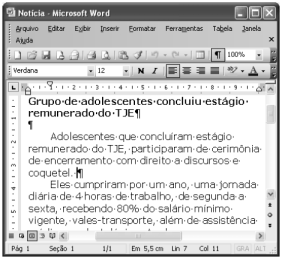 D. É possível inserir uma moldura na tela de desenho mostrada por meio do botão. A figura a seguir mostra uma janela do Word 2003, com um documento em processo de edição.