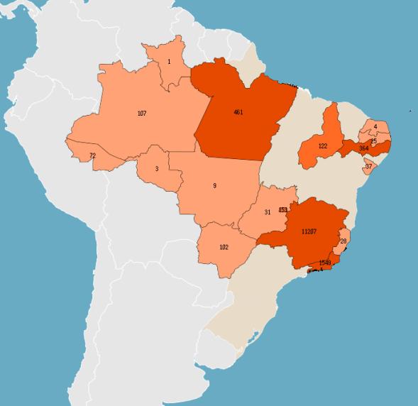 17 Cartograma 4 Total de parteiras por estados brasileiros, em 2011. Fonte: COFEN, 2012.