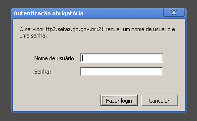 br na barra de endereços, conforme mostra figura abaixo: Note que <login> deve ser o nome de login enviado pela SEFAZ (sem <> ).