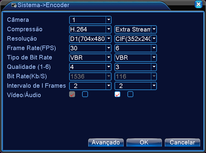 4.4.2 Encoder Configura cada canal independentemente ou atribue uma configuração para todos os canais. Canal Selecione o canal desejado ou todos para efetuar as configurações.