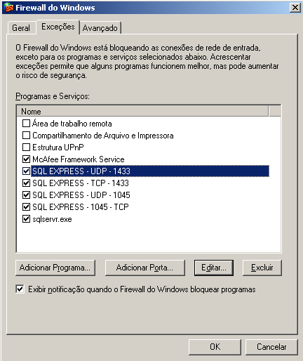 Página: 13 II. Acesse a aba Exceções e registre as portas.