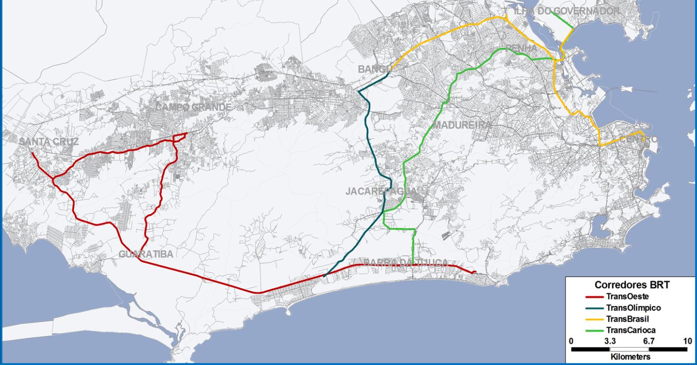 Projetos BRT Rio de Janeiro Corredor - BRT Extensão (km) Terminais de Integração Estações de Transferência Distância entre