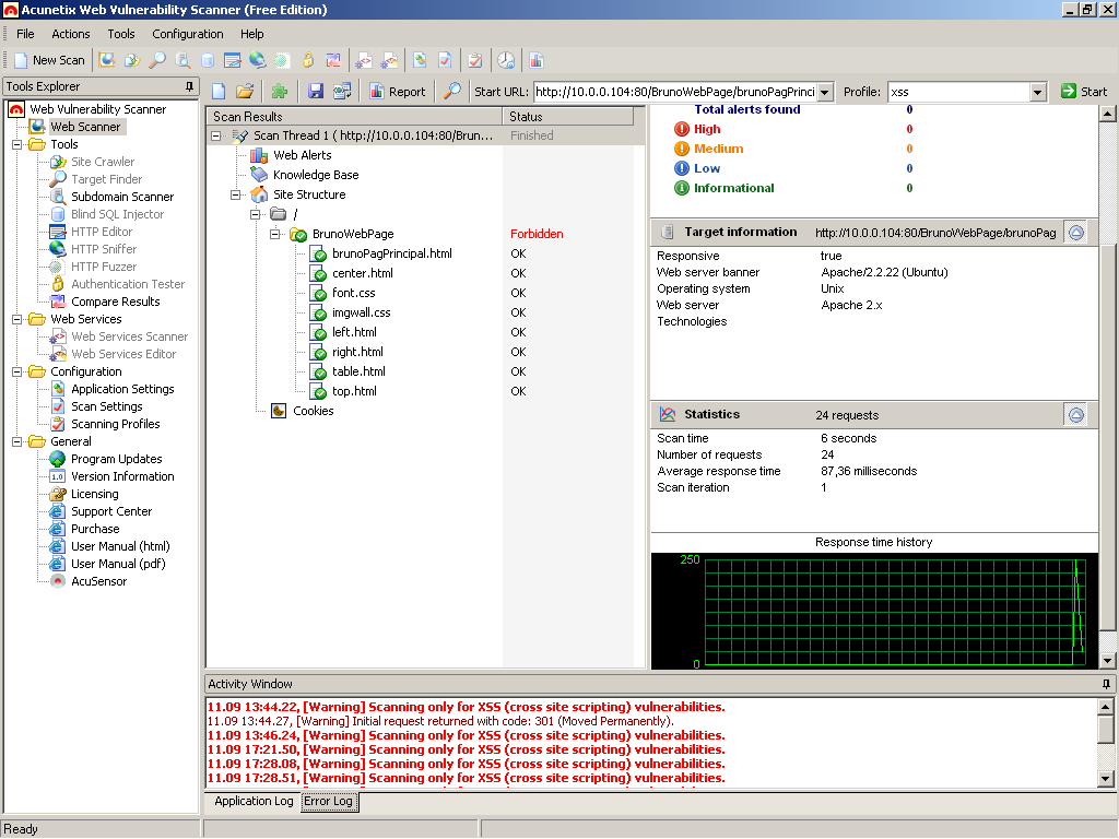 25 Figura 1: Interface do Acunetix Web Vulnerability Scanner 8.0 Free Edition. Fonte: do Autor. 2.2.1.2. Nikto Conforme descrito em (CIRT, 2012), Nikto é uma ferramenta para detectar vulnerabilidades.