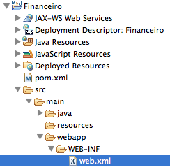 Excluiremos o arquivo web.xml do diretório src/main/webapp/web-inf, pois não precisaremos dele agora. Vamos criar uma servlet muito simples, que apenas exibe "Oi Mundo" para o usuário.