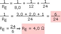 RE < R1 RE < R2 Exemplo: RE < R3 Para a associação representada abaixo, a tensão do gerador ideal é U = 48 V e: R1 = 8,0 ; R2 = 12 ; R3 = 24 Determine: a) a resistência do resistor equivalente à