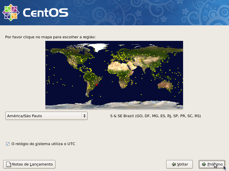 Instalação Desktop Debian e CentOS Escolha sua região para configuração