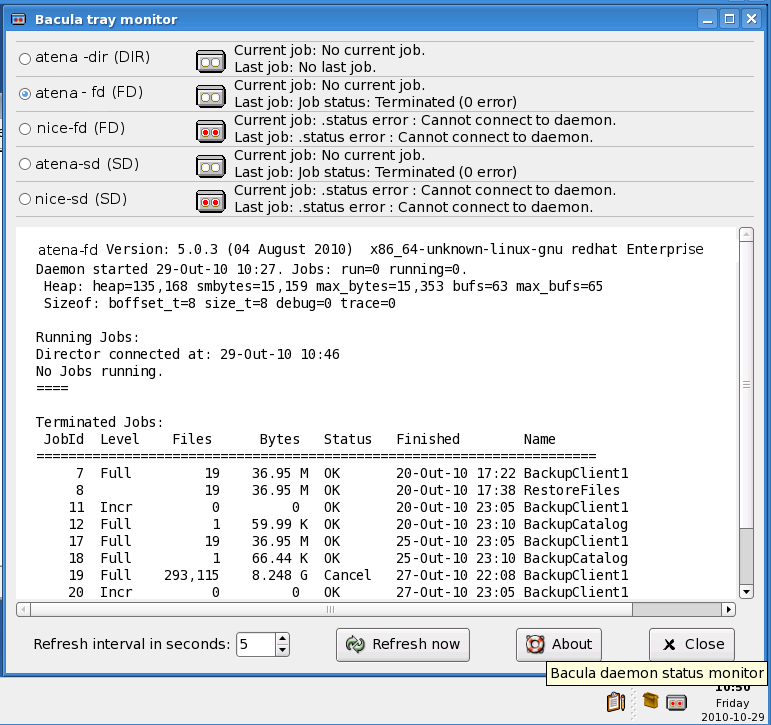 a. b. Figura 13. O tray-monitor exibindo sinais de status dos módulos do Bacula: a.