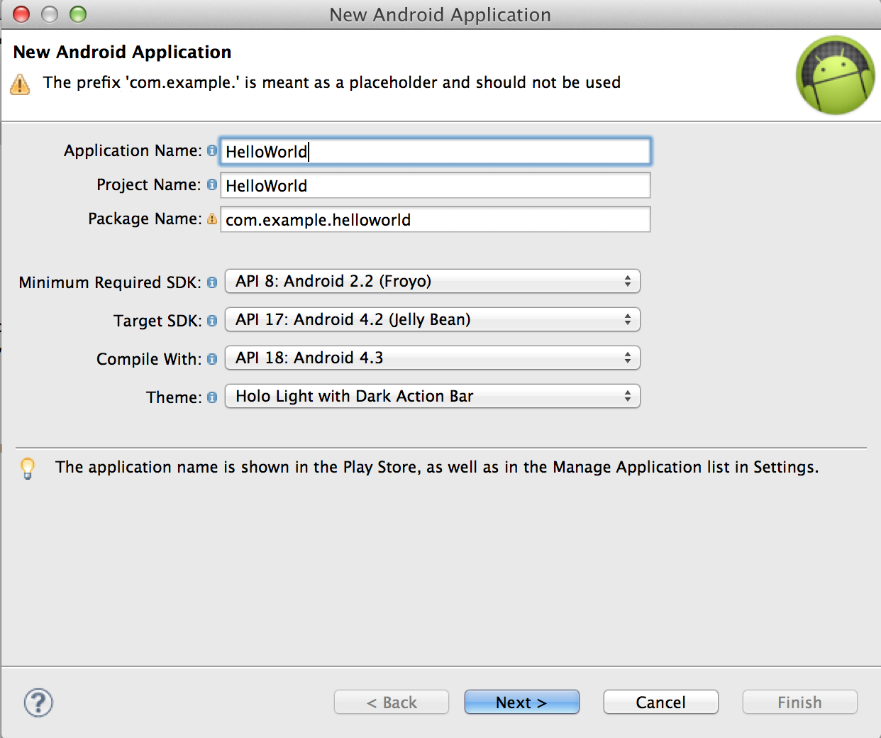 Criando o projeto Após isso, irá aparecer a tela com as configurações de seu projeto android.