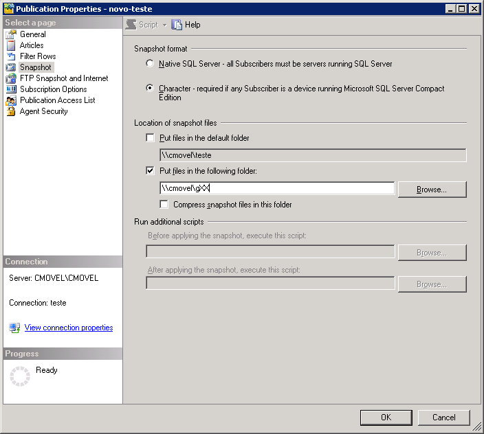 Actualização do snapshot da publicação criada nos passos anteriores Dentro da janela de sessão remota: 1. Abrir a aplicação SQL Server Management Studio seguindo os passos indicados anteriormente. 2.