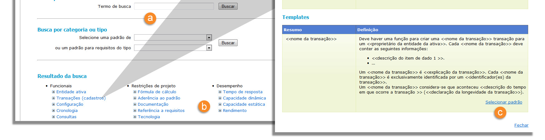 rastreabilidade entre requisitos e em padrões de requisitos (organizados na forma de um catálogo de padrões, conforme descrito na seção 2.1). 3.