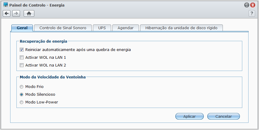 Utilizar Funcionalidades de Poupança de Energia Aceda a Menu Principal > Painel de Controlo > Energia para gerir as seguintes funcionalidades de poupança de energia disponibilizadas pelo DSM.