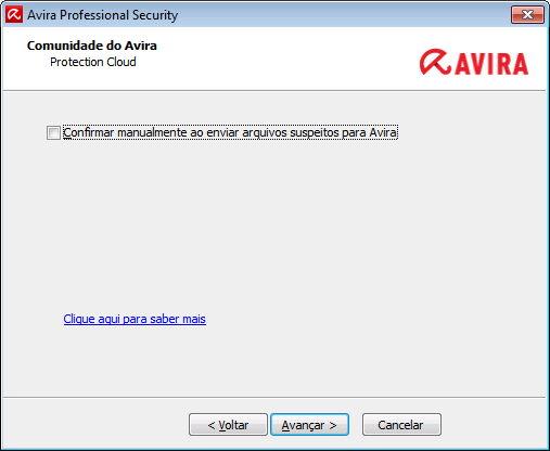 Instalação e desinstalação Se você decidiu participar da Comunidade da Avira, você pode escolher confirmar manualmente o carregamento cada vez que um arquivo for enviado para o Malware Research