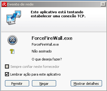 FireWall Evento de rede Informações exibidas Nome do aplicativo. Nome do aplicativo. Nome do arquivo Nome do arquivo executável.