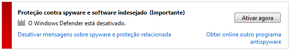 Perguntas Frequentes, Dicas O Windows Defender está desligado Essas informações da Central de Ações do Windows aparecem quando a Central de Ações do Windows não encontrar nenhum outro software