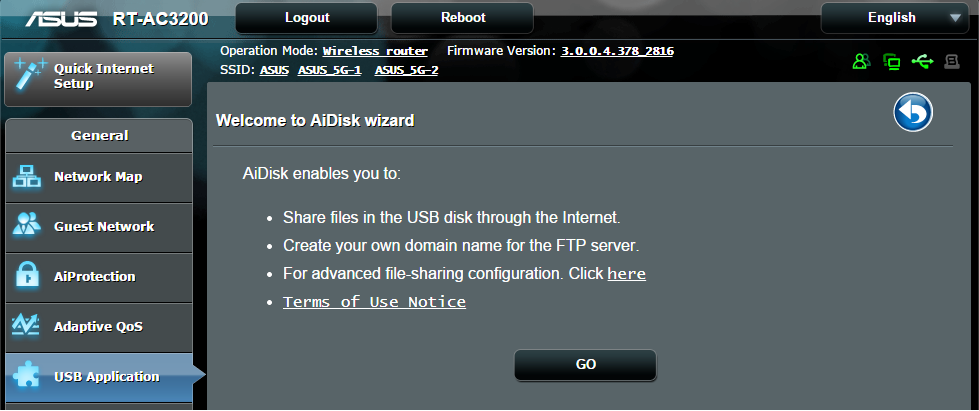 3.5 Utilizar a Aplicação USB A função USB Extension (Extensão USB) disponibiliza os submenus AiDisk, Servers Center (Centro de Servidores), Network Printer Server (Servidor de Impressora de rede) e