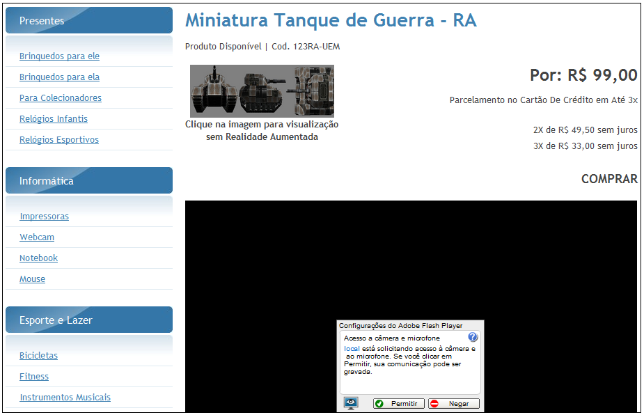 usuário final pode então realizar a interação entre o ambiente real e virtual, com base nos seguintes procedimentos: Acessar o site No momento em que o usuário final acessar o site poderá visualizar