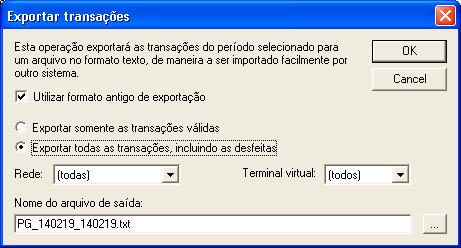 Exportação manual de transações A tela de Consulta de transações também possui um botão Exportar que pode ser utilizado para exportar as transações visualizadas.