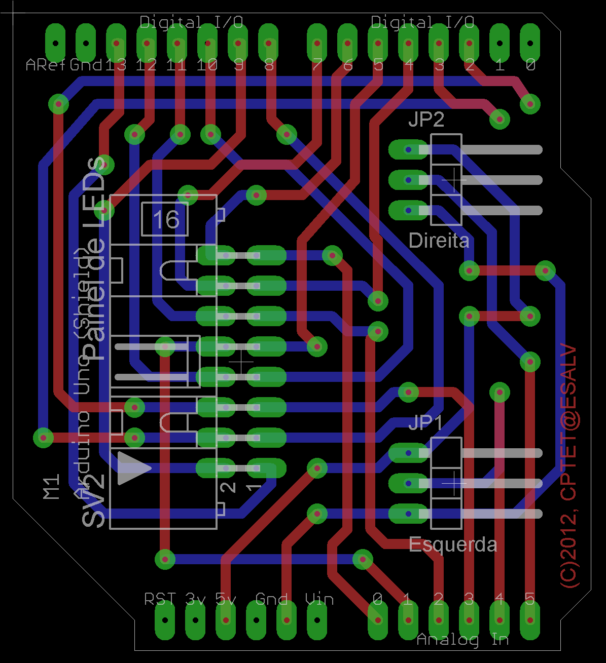 Figura 12: Disposição dos componentes na placa de circuito impresso do mostrador