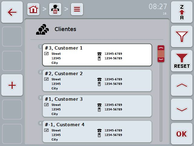 4.2.7 Clientes No item de menu Clientes irá encontrar uma lista dos clientes memorizados. Um cliente é, normalmente, o proprietário ou o arrendatário de uma empresa na qual uma encomenda é processada.