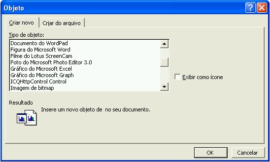 Figura 6.Caixa de Diálogo Objeto. Editando figuras de outros programas Desagrupe as figuras inseridas para poder edita las.