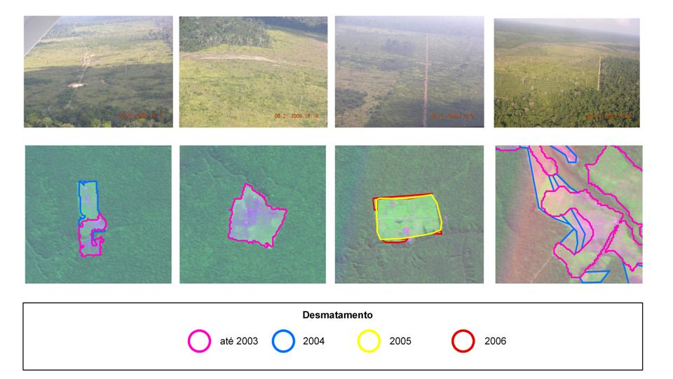 4.2.1. Georeferenciamento e Registro das Imagens A imagem Landsat de 2003 foi georeferenciada ao mosaico GeoCover Landsat disponível no endereço http://zulu.ssc.nasa.gov/mrsid/.