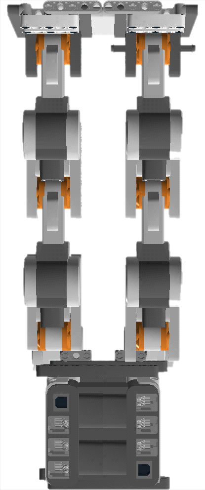 Nesta base criou-se uma plataforma que segura o NXT com esquemas de contrapeso, pois, além de segurar o LEGO, ele também dá certa liberdade de locomoção com relação ao eixo vertical.