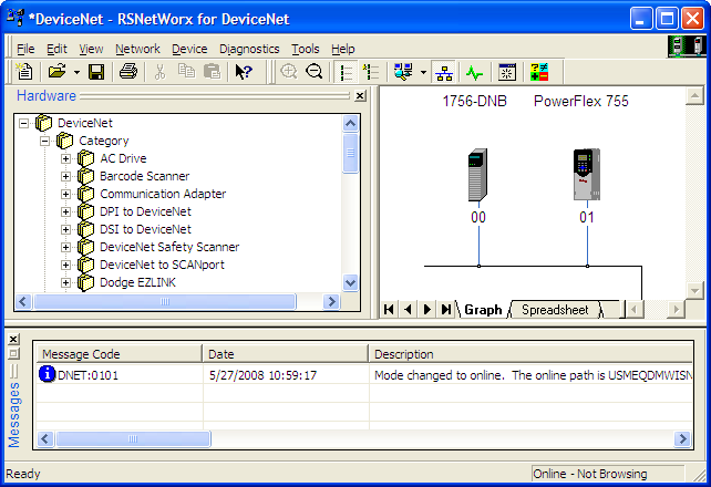 Capítulo 4 Configuração da E/S 7. Clique em OK após selecionar um caminho válido para a rede DeviceNet (neste exemplo, A, DeviceNet).