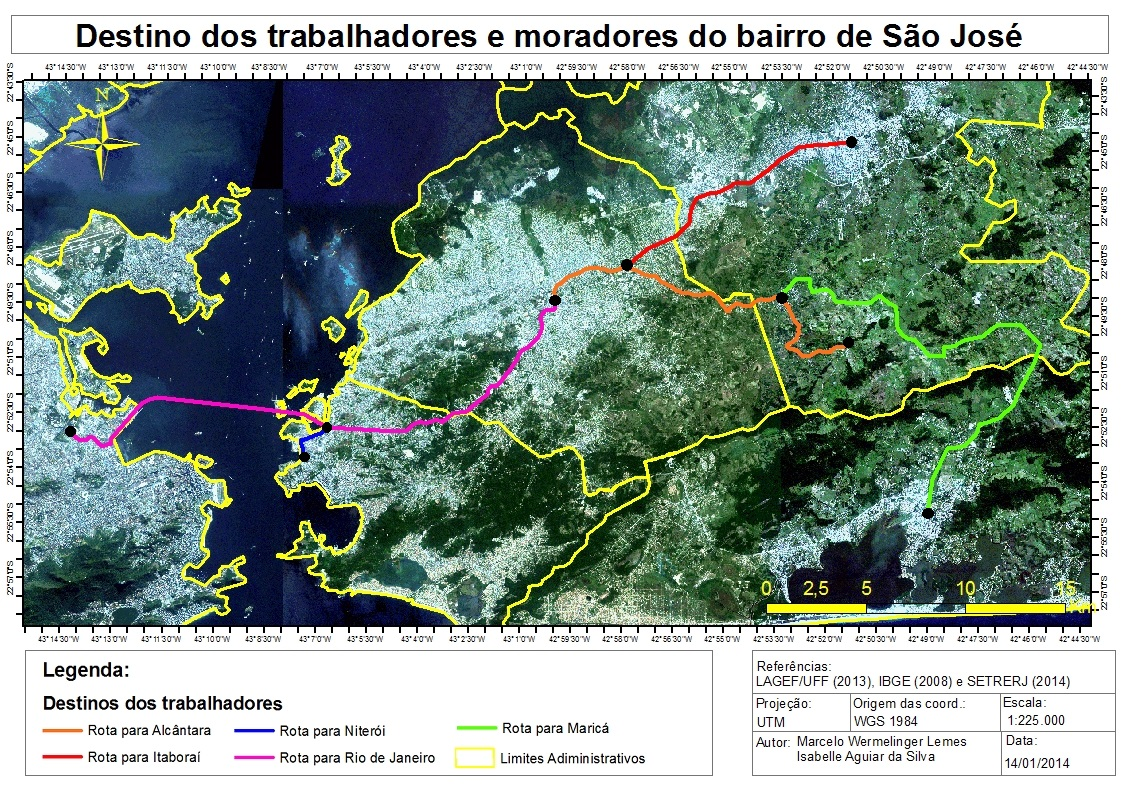 Figura 9: Mapa dos destinos dos entrevistados no bairro de São José de Itaboraí.