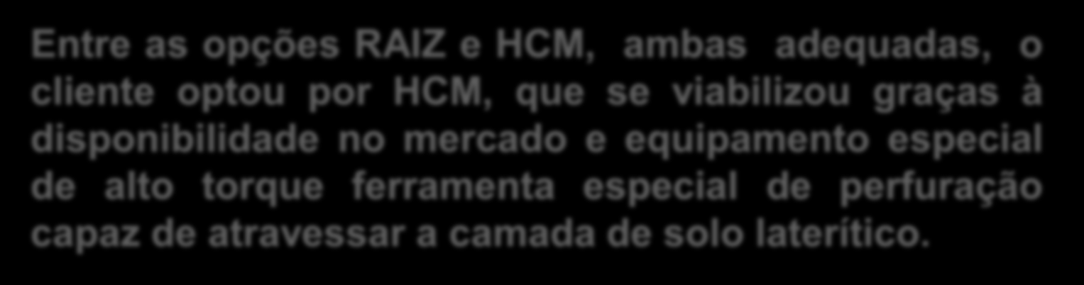 PROJETO DAS FUNDAÇÕES A princípio, foram considerados três tipos de fundação em estacas: - PERFIL METÁLICO LAMINADO - RAIZ - HCM A opção em Perfis Metálicos foi logo descartada pela existência de