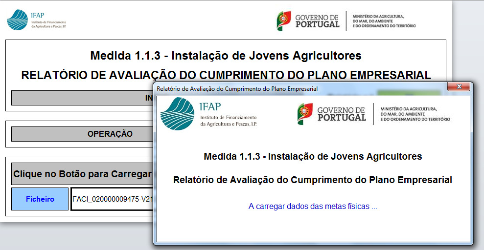 Após a abertura é mostrada uma janela onde é possível verificar o estado de progressão do carregamento dos dados.