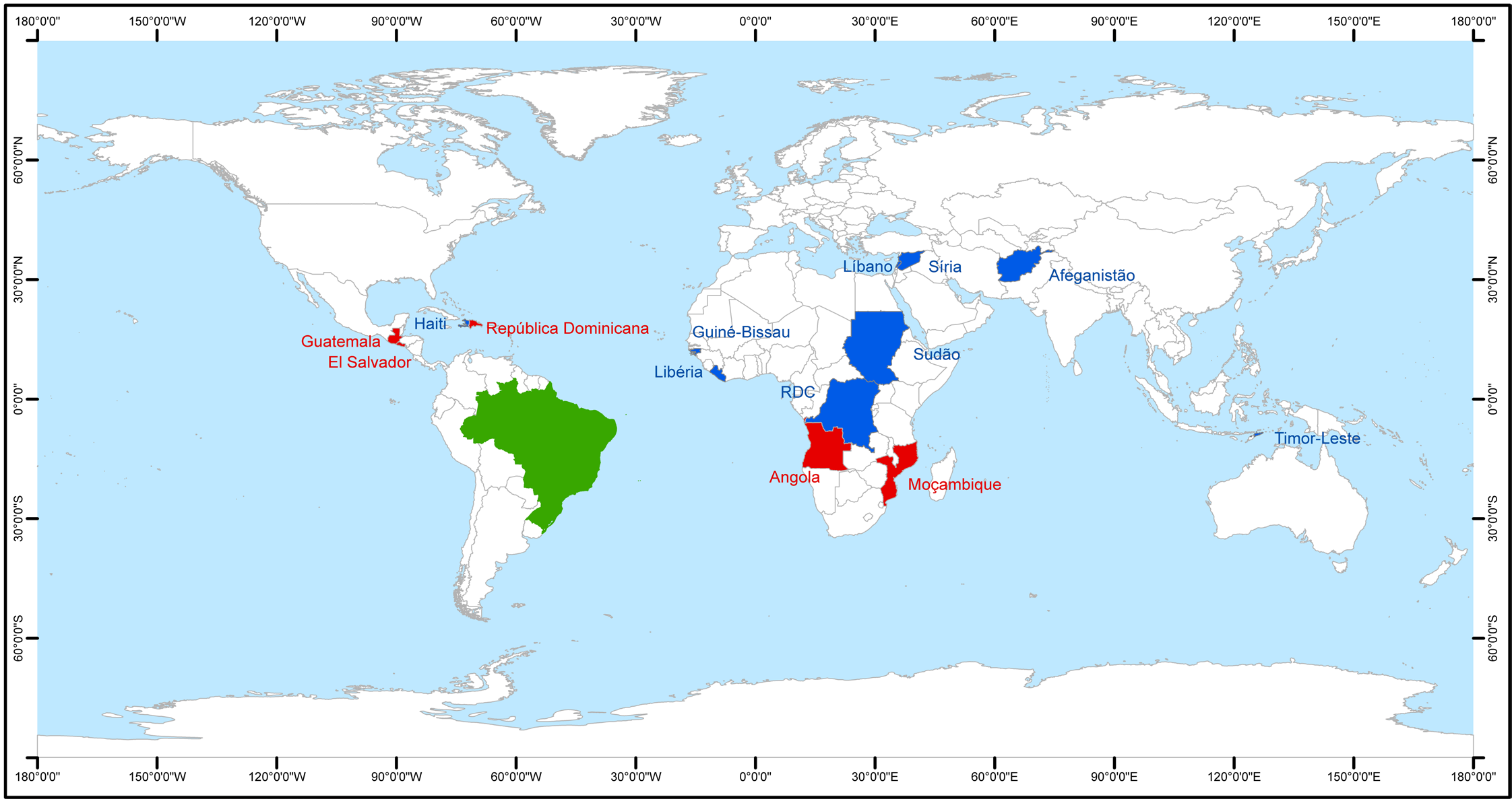 314 O Brasil e as Operações de Paz em um Mundo Globalizado MAPA 2 Interseção entre a contribuição do Brasil para missões da ONU (DPKO e DPA), no passado e no presente, e a cooperação brasileira para