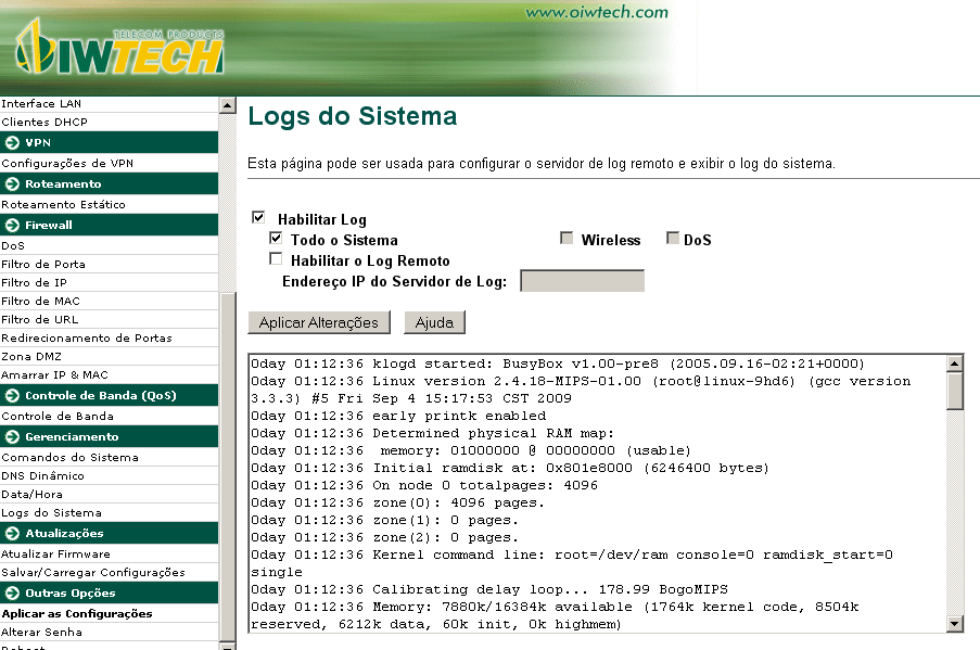 4.6.4 Log do Sistema Esta página pode ser usada para configurar o servidor de log remoto e