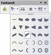 Formas do Fontwork: Edita a forma do objeto selecionado. Você pode escolher a partir de uma paleta de formas. Figura 149.