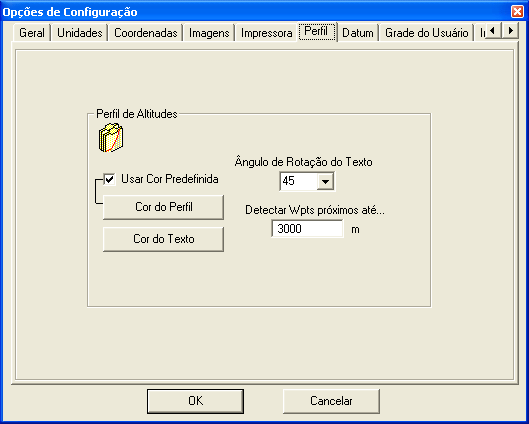 9.13 Configurando o Perfil de Altitudes Para abrir a janela de configuração do Perfil de Altitudes, clique em Ferramentas > Opções e selecione a guia Perfil.