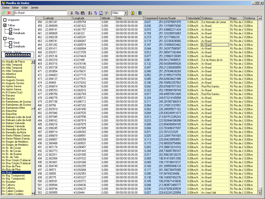 7.9 Editando Dados na Planilha No GTM PRO, é possível editar os dados diretamente em uma planilha, podendo copiar e colar dados no formato texto relativos às coordenadas, altitudes, datas, nomes,