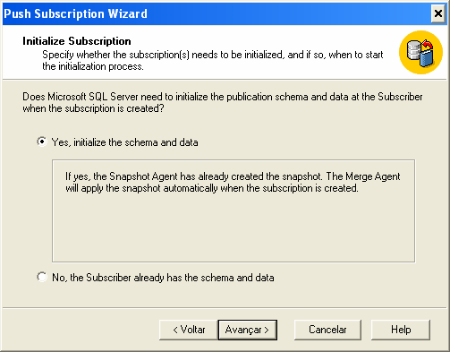 4.4.5 - Inicialização da assinatura Marque a opção para inicializar esquema e dados da assinatura.