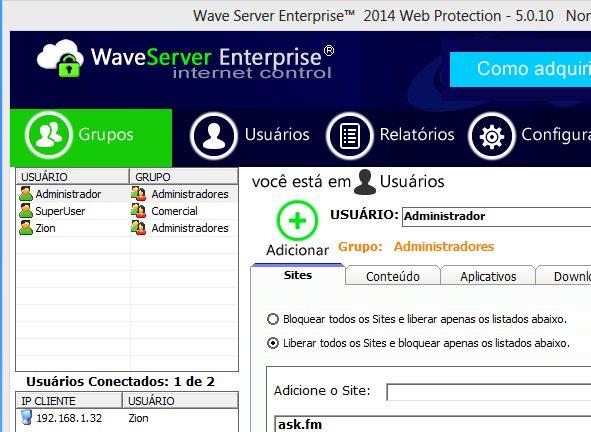 1.4 Adicionando Usuários no Wave Server Após a instalação do Módulo Client, automaticamente o usuário será adicionado ao Módulo Servidor do Wave Server.