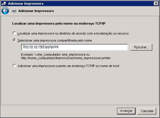 WINDOWS 51 NOTA: O URL para a impressora não faz distinção entre maiúsculas e minúsculas. 6 Windows 2000/XP/Server 2003/Vista: Clique em Avançar. A caixa de diálogo Conectar-se à impressora é exibida.