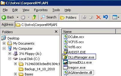 9 Execução do Aplicativo DLLManager para Desregistro e Registro de DLLs Descompactar o conteúdo do arquivo na pasta de instalação conforme imagem